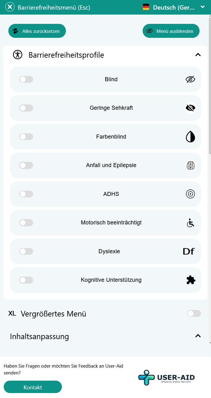 Widget mit Barrierefreiheitsprofilen
