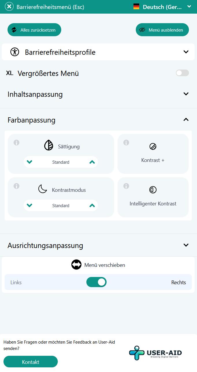 Widget-Einstellungen für Kontraste und Farben